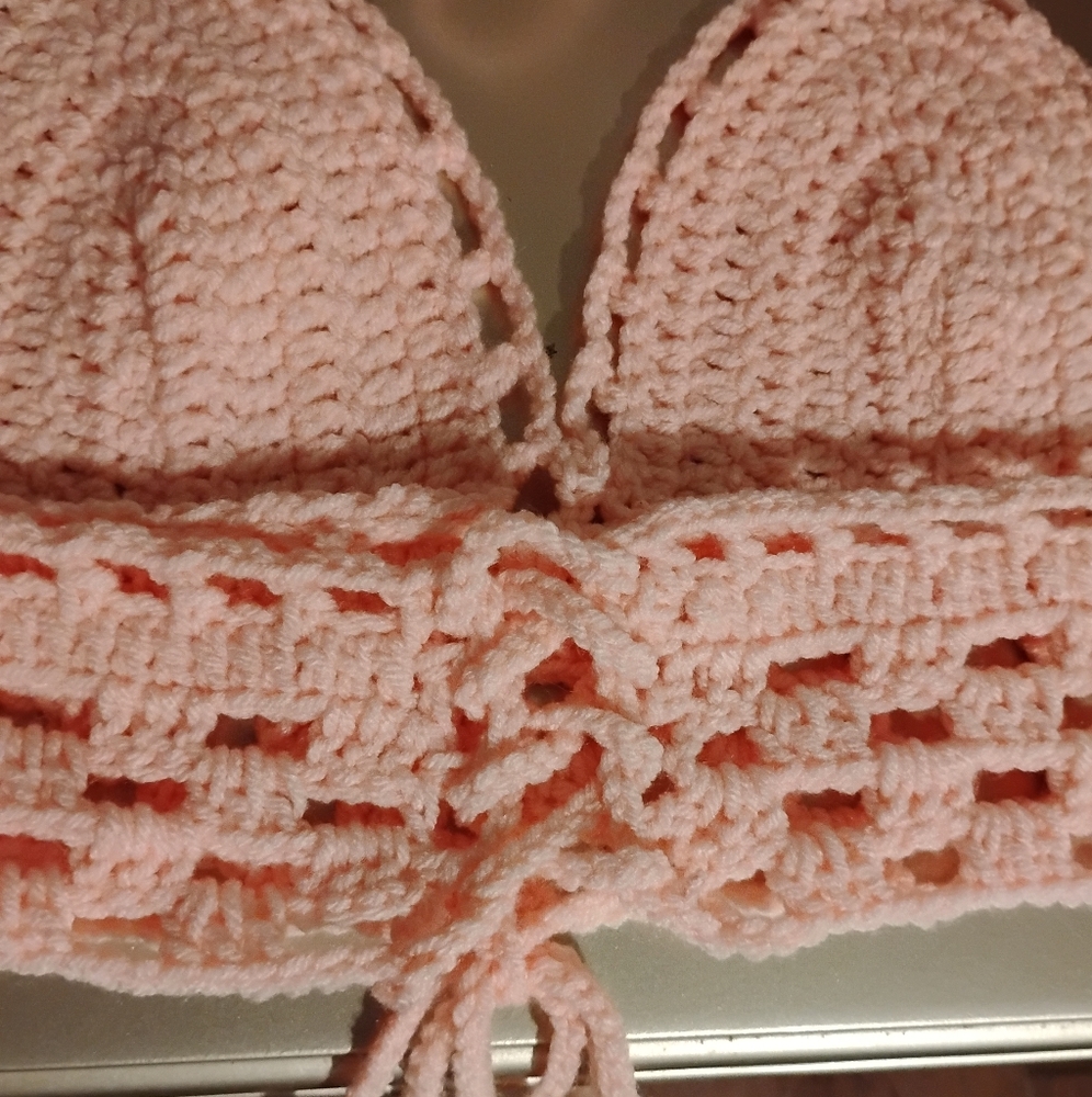 Handmade Pink Crochet Bralette - Picture 8 of 12